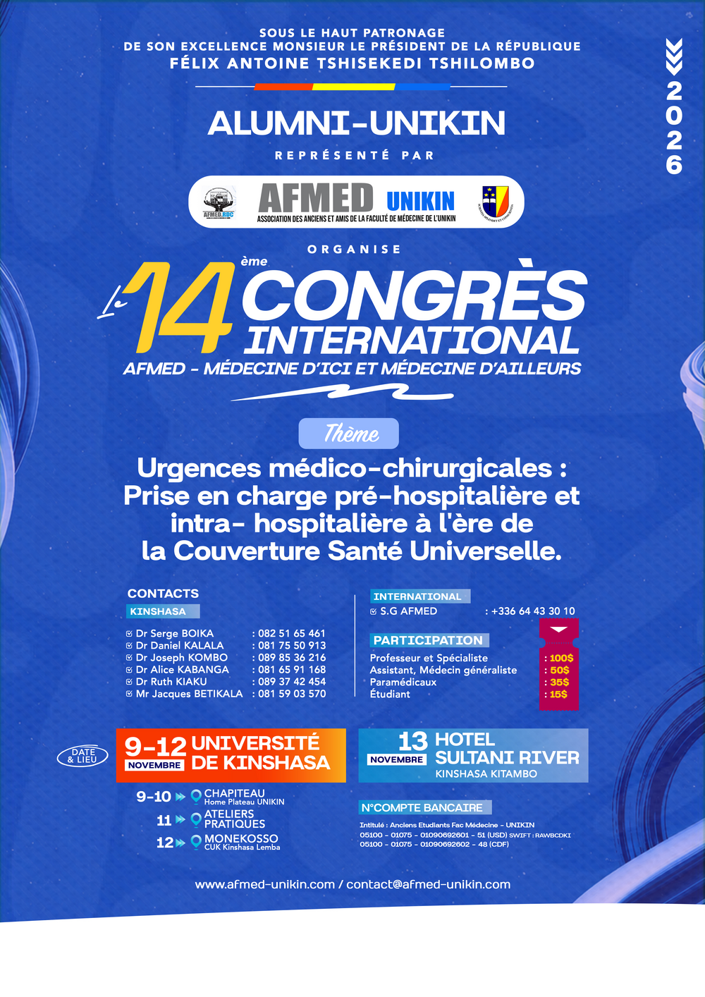 Affiche officielle du programme et des tarifs du 14e Congrès AFMED, 2026